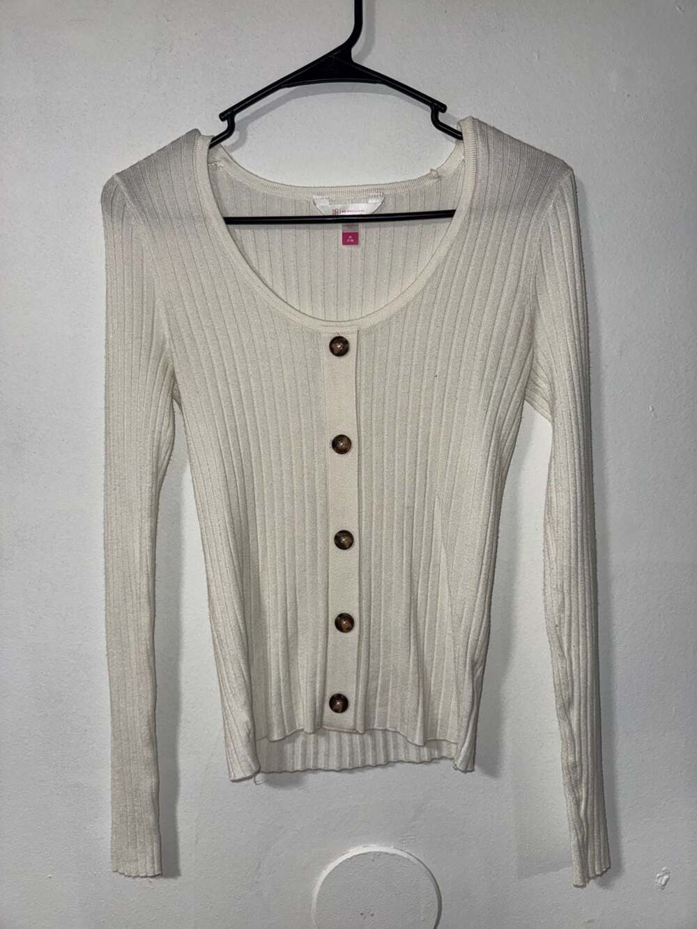 No Boundaries Ribbed Scoop Neck Button Front Cardigan Sweater